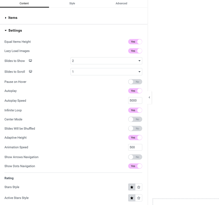 Testimonial layout settings
