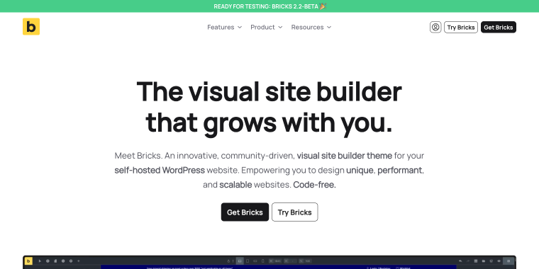 Bricks site builder homepage