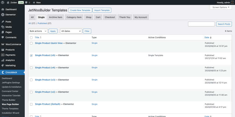 editing single product template