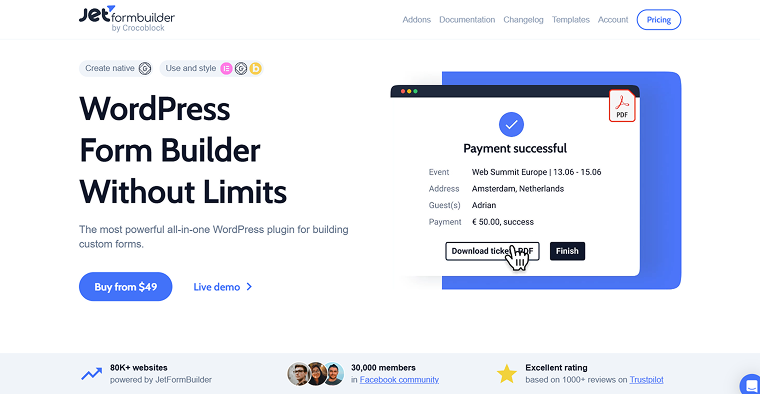 jetformbuilder plugin front page