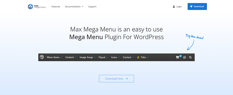 max mega menu front page