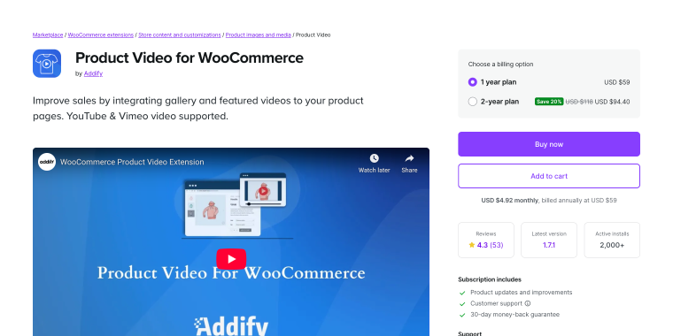 Product Video for WooCommerce plugin on woocommerce.com