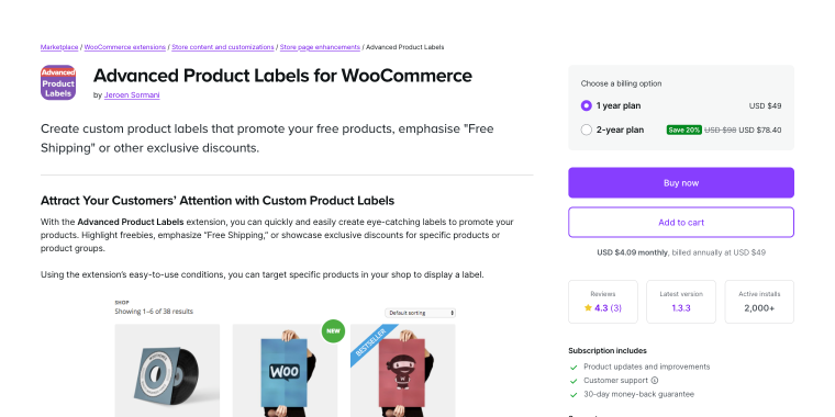 WooCommerce Advanced Product Labels plugin homepage