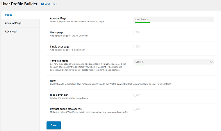 main settings