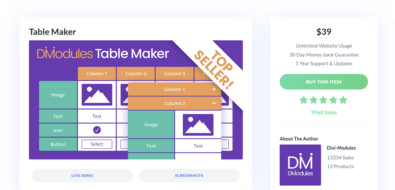 Divi table maker