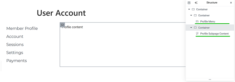 user account page