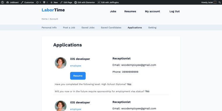 applications page