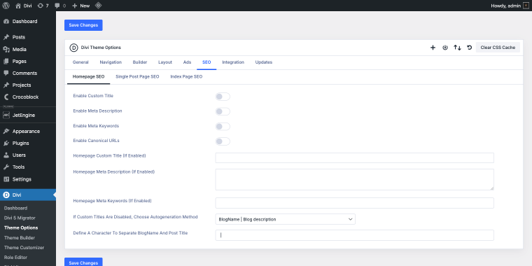 Divi SEO options
