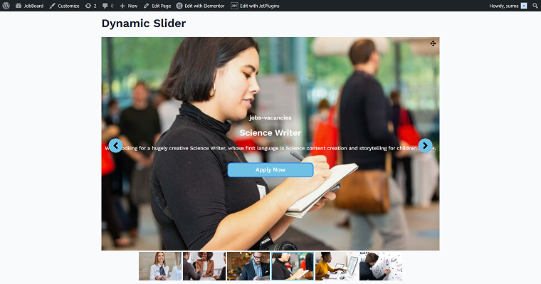 dynamic slider works on the front end
