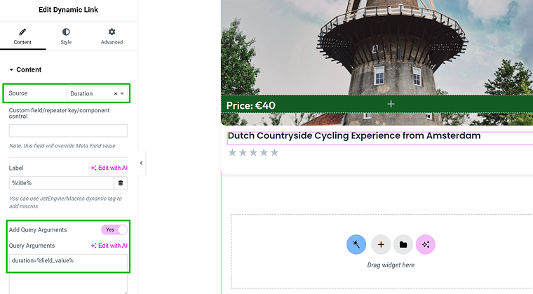 dynamic link widget
