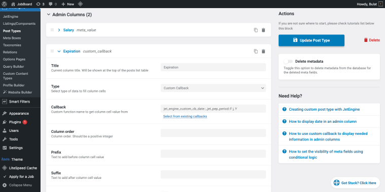 adding admin columns to post type