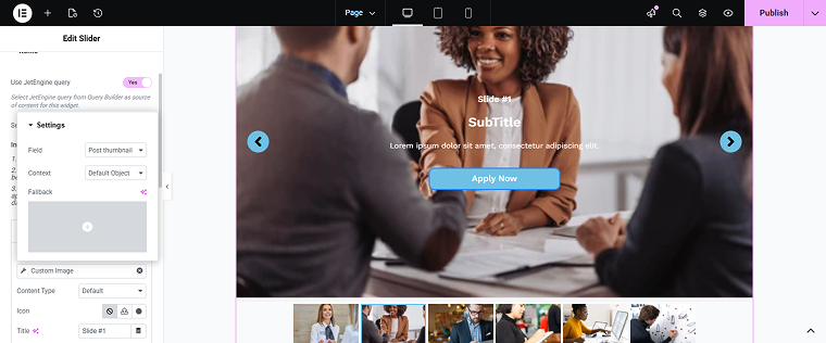 image set as a background for the dynamic slider