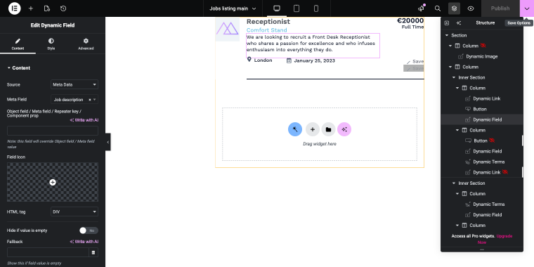 job listing created with Listing Builder