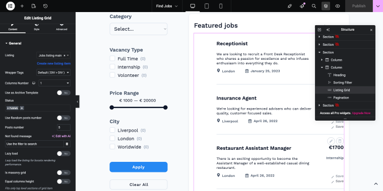 listing grid widget