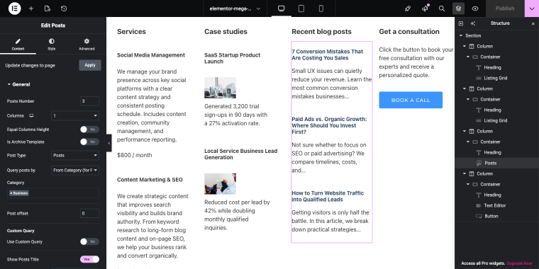 posts widget settings