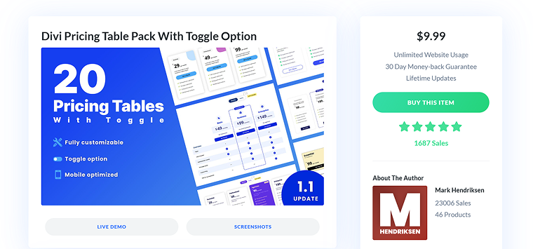 pricing tables with toggle