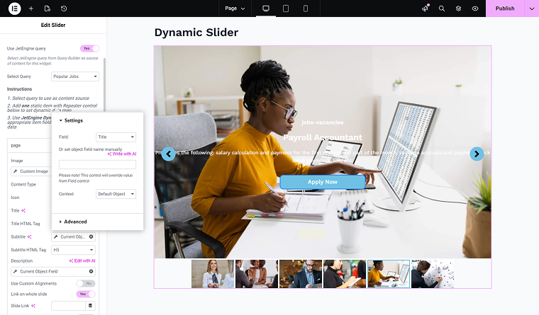retrieve data dynamically inside the slider
