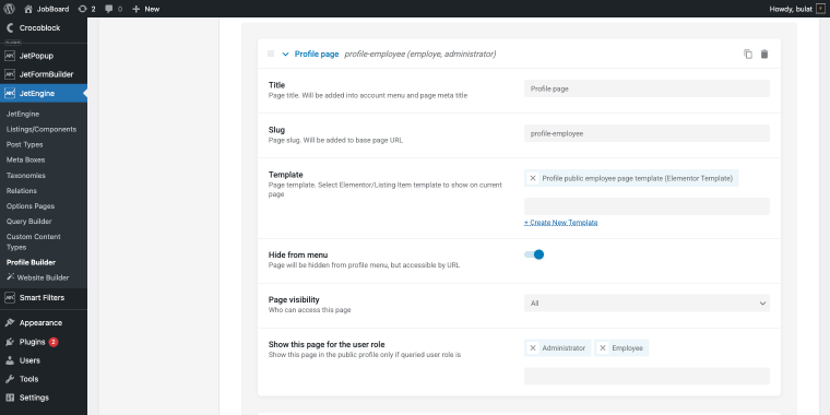 subpage settings