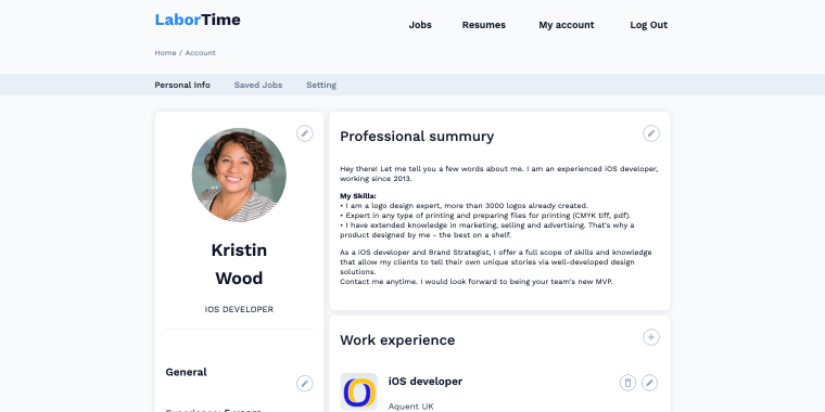 user account page