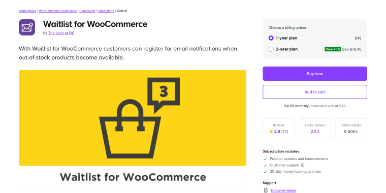 Waitlist for WooCommerce plugin homepage