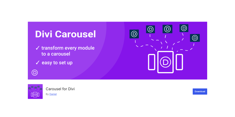 Carousel for Divi plugin homepage