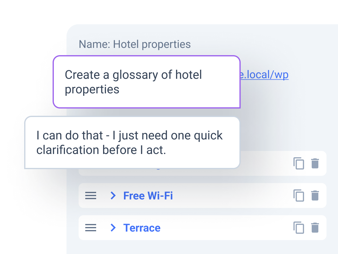 glossary creation via command center for Elementor AI site