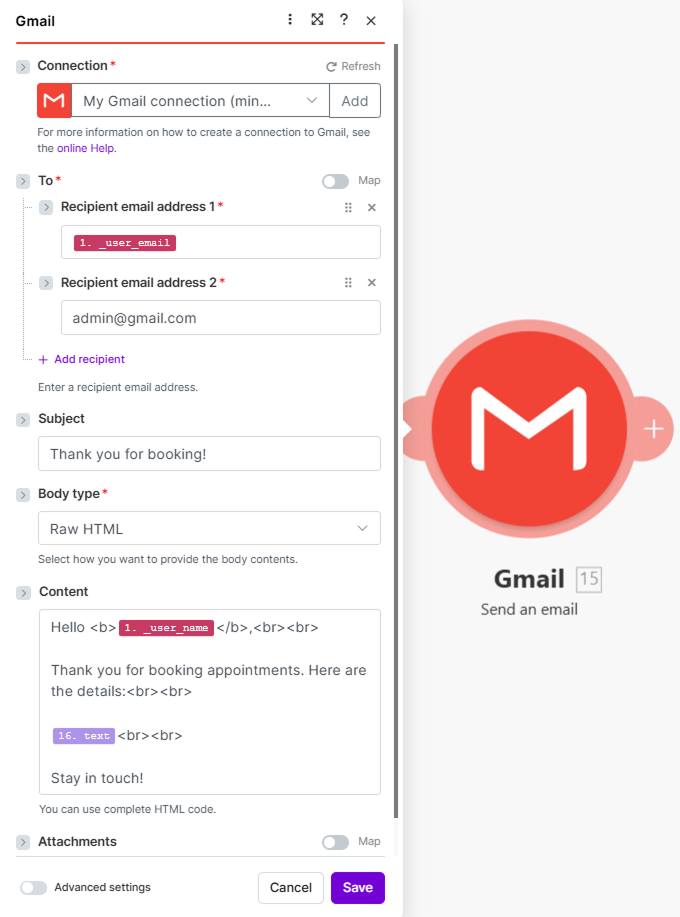gmail-module-settings-for-multiple-appointments-in-make-scenario