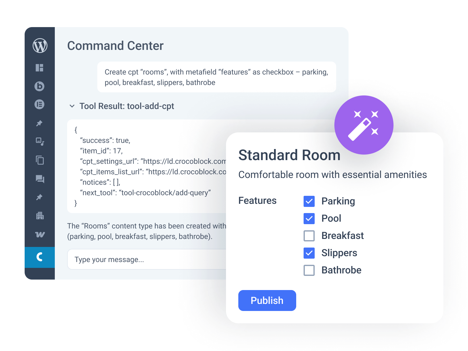 mcp server for wordpress and command center for automated cpt creation