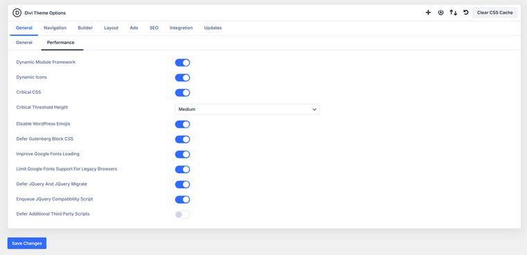 Divi 5 performance settings