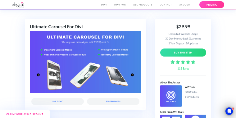 Ultimate Carousel for Divi plugin homepage