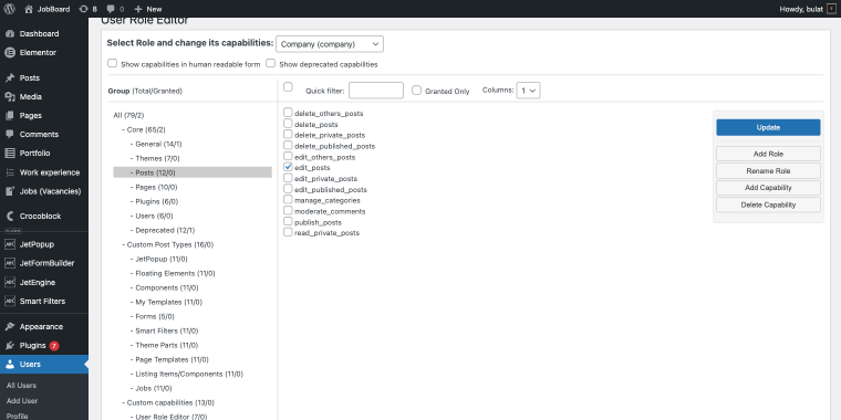user role capabilities