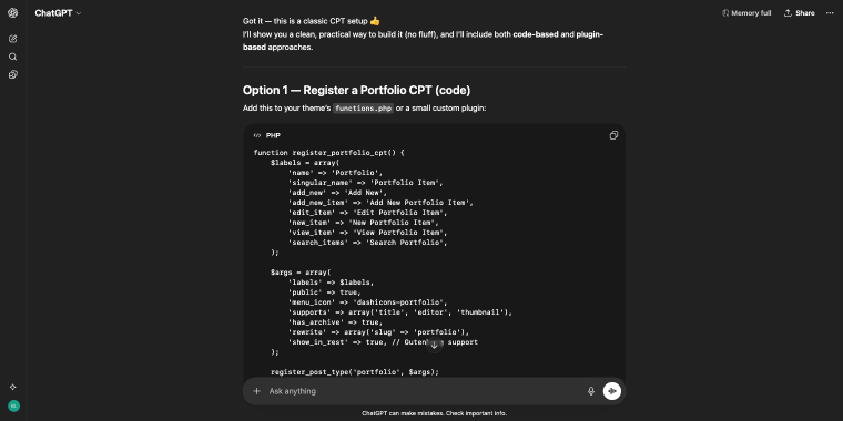 creating code for adding a cpt