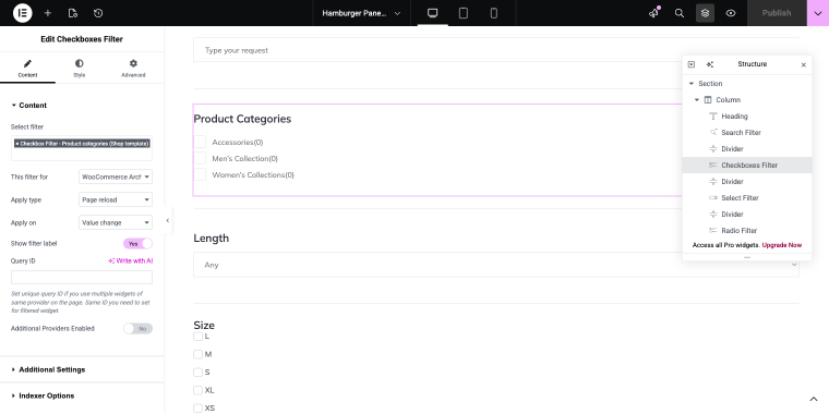 checkbox filter apply type