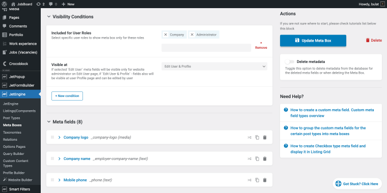 company meta box settings