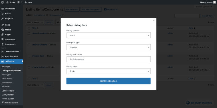 creating a listing item