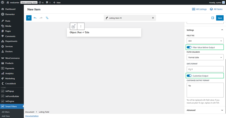 filter and customize output settings