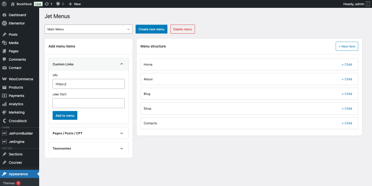 Appearance JetMenu section