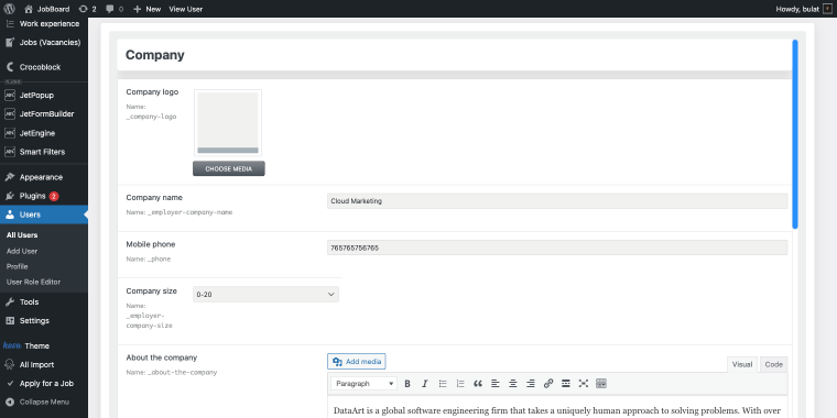 meta box in user profile