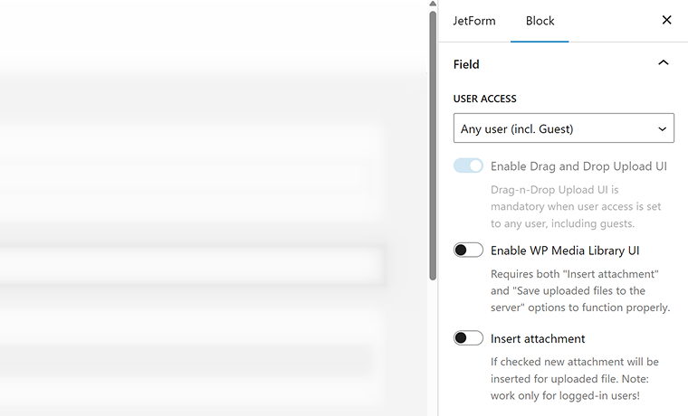 JetFormBuilder media settings