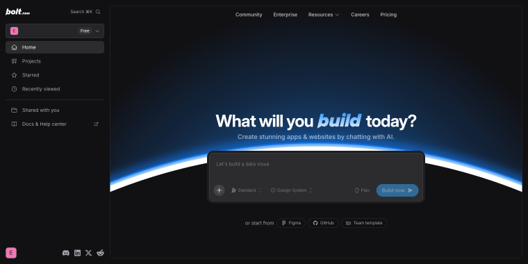 Bolt.new AI app builder interface