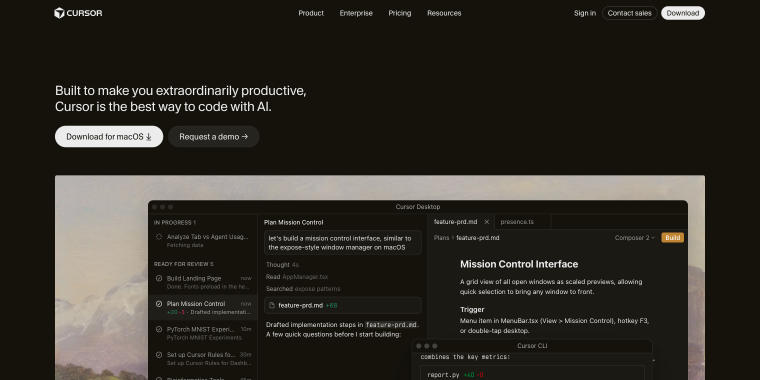 Cursor AI code editor homepage