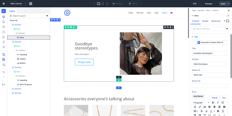 blocks structure in a WordPress page built with Divi 5