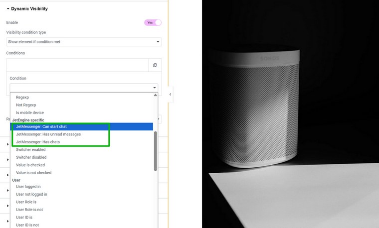 Dynamic visibility for JetMessenger
