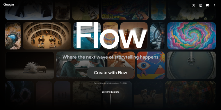 Google Flow homepage