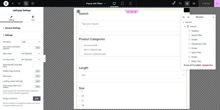 jetpopup pop-up editor