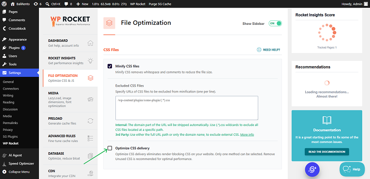 disable the optimize css delivery