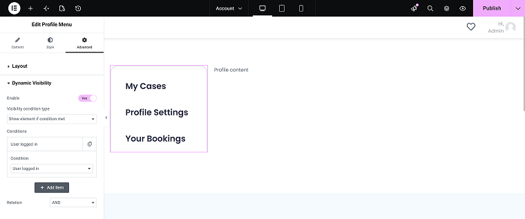 dynamic visibility for logged-in users applied