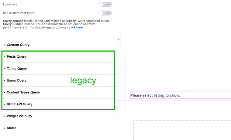 Legacy query settings JetEngine