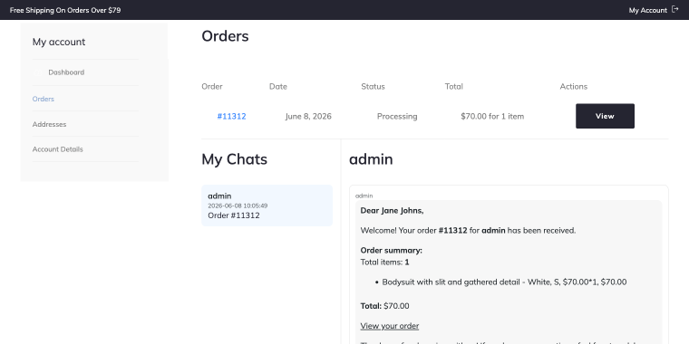 order received automated message