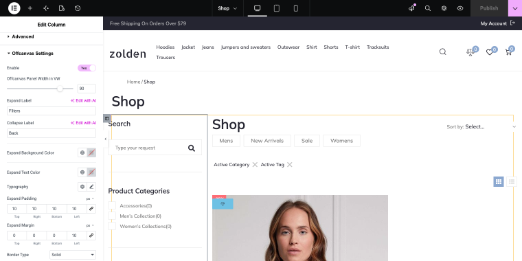 enabling the offcanvas column
